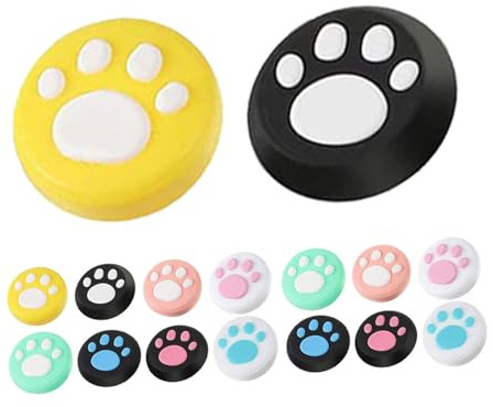 KALLORY 16 Pezzi Cappucci per Impugnatura Joystick in Silicone Antiscivolo a Forma di Zampa per Controller Console Switch, Copertura Pulsanti Joystick Resistenti All’usura, Stile Casuale