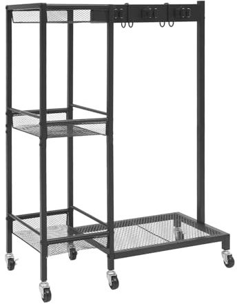 Carrello per la pulizia, carrello per la pulizia mobile con porta scopa e carrozzina, 6 pinze e 2 ganci a doppio lato, organizer per scopa, scopa, scopa, spazzola, panno