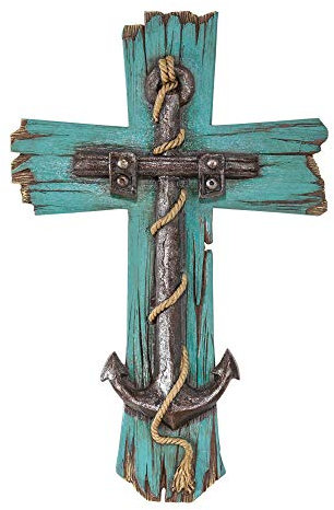 Dicksons Antique Anchor Distressed Turquois 8 x 12 Resin Stone Wall Cross