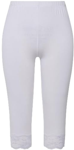 Ulla Popken Capri, Ourlet Élastique en Dentelle Pantalon, Blanc Neige, 45W X 32L Femme