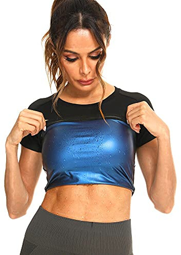 Nanooer T-shirt de sauna pour femme, sans néoprène, pour exercice quotidien, bleu, Medium