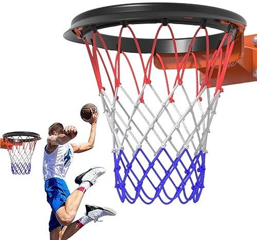 Basketballnetz-Ersatz, Allwetter-tragbares Basketballnetz, Blau, Rot, Weiß, Standard-Basketballkorbnetz, Abnehmbar, Passend Für Felgen In Standardgröße