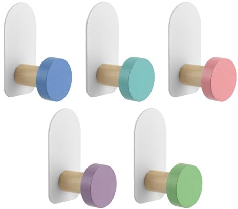 5pcs Self-Adhesive Kids Coat Hooks, Colorful Towel Hooks Multifunctional Cartoon Animal Pattern Wall Hooks, Children's Coat Hooks Sticky for Towel, Clothes,Backpacks and Hats(size:macaron round)