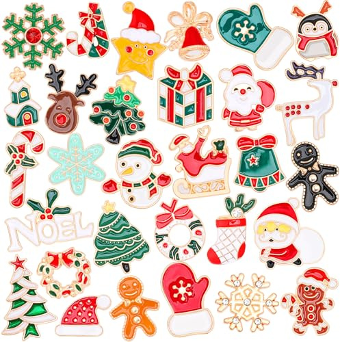 SANNIX 60 pines de Navidad, pines de solapa esmaltados de Navidad, varios diseños de Papá Noel, copo de nieve, muñeco de nieve, para ropa, bolsos, sombreros, accesorios, 30 estilos