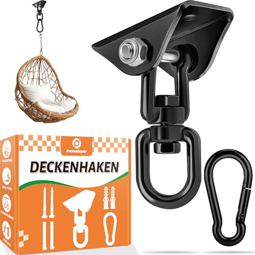 Gancio da Soffitto Girevole 360°con Moschettone, Portata 450 kg, Ganci Altalena Cuscinetto con Fissaggio a Vite, Acciaio Inossidabile per Sedie Sospese, Altalene, Sacchi da Boxe, Yoga Aereo(Nero)