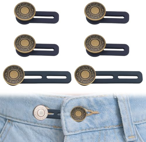 Huybaa 6 Piezas Extensor de Botones para Pantalones, Extensores de Cintura Ajustables para Jeans, Hombre y Mujer, Extensor Pantalon Embarazada (2 Largos + 4 Cortos)
