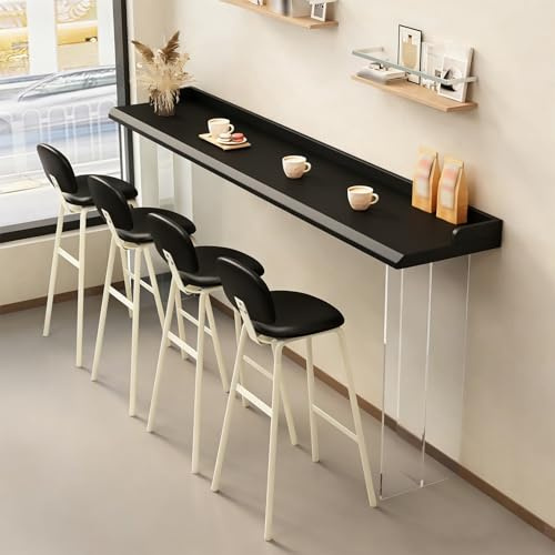 Hög Bartabell, Furubordplatta, Industriell Pubtabell för Matsal, Akrylben, Lätt att Montera, Lämpligt för Ingång och Vardagsrum, Utan Hocker(Black,140x40x105cm/55x16x41in)