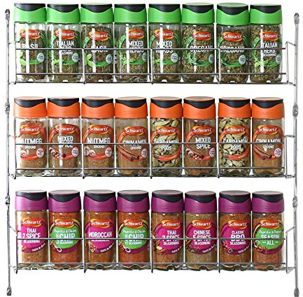 Vinsani 1/2/3/4/5/6 Tier Spice Racks Organiser - 3 Tier Flexible Herb Spices Condiments Jar Cupboard Wall Mounted Hanging Storage with Adhesive Stickers & Screws For Pantry Kitchen (Silver)