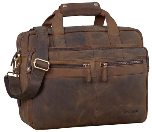 STILORD 'Explorer' Lehrertasche Leder Herren Damen Aktentasche Büro Schulter- oder Umhängetasche für Laptop mit Dreifachtrenner Echt Leder Vintage, Farbe:colorado - braun