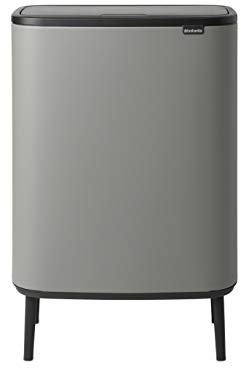 Brabantia Bo Touch Bin Hi - 60L Inner Bucket (Mineral Concrete Grey) Large Waste Kitchen Bin - Soft-touch