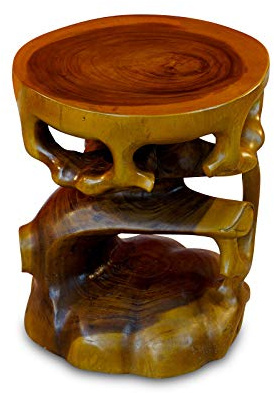 Kinaree Mesa auxiliar de teca Bonsai – Taburete para flores de 40 cm – Taburete de madera Suar en 2 variantes