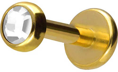 PIERCINGLINE Titan Labret Stecker Gewinde KRISTALL DISC kristallklar 3 mm Goldfarben 1,2 x 5 mm Piercing Ohr Lippe Nase