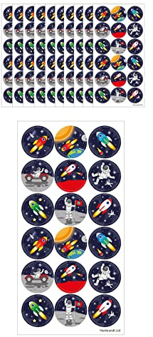 HENBRANDT Lot de 180 grands autocollants assortis motif fusée, astronaute, enseignants, récompense scolaire, arts et travaux manuels pour enfants, fête d'anniversaire, sacs de surprises, cadeaux
