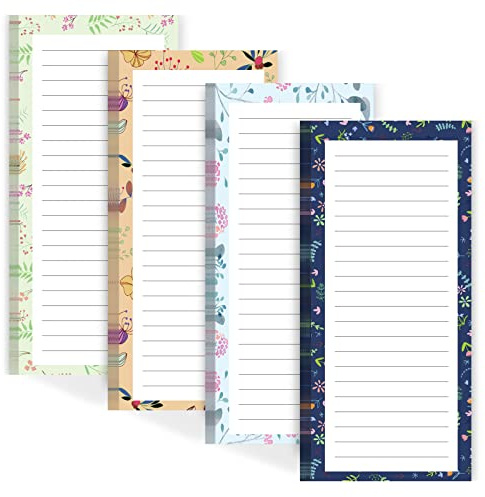 Joyberg Magnetic Notepads for Refrigerator - Flower Design, 50 Sheets Per Pad, 4 Pack Memo Pads for Grocery Lists and To-Dos