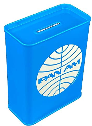 Spardose - Pan Am - Rechteckige Plug-Lid Dose mit Sparschlitz aus elektrolytischem Weißblech - (LxBxH) 4,5 x 9,0 x 11,5cm
