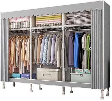 DETMOL Hopfällbar garderob, tyggarderob, tyggarderob 106 x 46 x 173 cm tyggarderober för sovrumsmöbler bärbar garderob med hängande skena