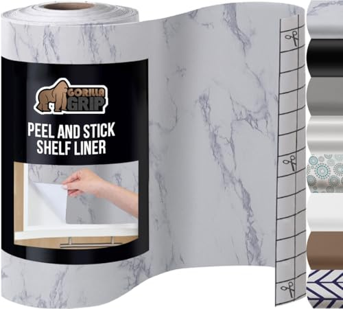 GORILLA GRIP® Peel and Stick Paper, Removable Cover for Books, Shelves, Countertops, Drawers, Cabinets and Crafts, Easy Install Kitchen Decor, Shelf, Drawer, Cabinet Liner 11.8 in x 20 FT White Marble