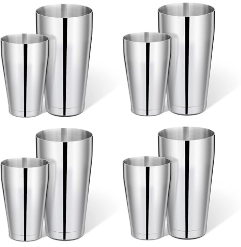 Mwellewm 8 Pcs Cocktail Shaker Boston Shaker Set Professional Bartender Kit Bar Stainless Steel Drink Shaker Bartending Martini Tin with 18oz & 28oz Mixed Alcohol Tool for Beginner(Silver)
