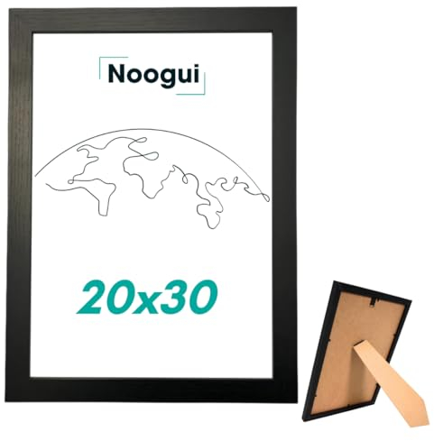 NOOGUI - Cornice 20x30 - Legno Nero - Parte Frontale Antiriflesso - Per Foto, Diplomi, Poster o Puzzle - Posizionamento Verticale o Orizzontale - Spessore 2 cm - Facile da Pulire