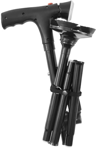 Gehstock Klappbar Herren Spazierstock Damen mit LED Alarm Ultra Stabil Sicher Teleskop-Gehstock Leicht mit rutschfeste Unterlage Ausziehbarer Gehstock Faltbarer Gehstock Gehhilfe für Senioren