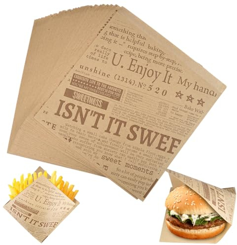100 ark delipapper vattentätt och oljebeständigt, för hamburgare, frukost, ost, wrap, smörgåsar, pommes, brödpapper, smörgåspapper, hamburgare