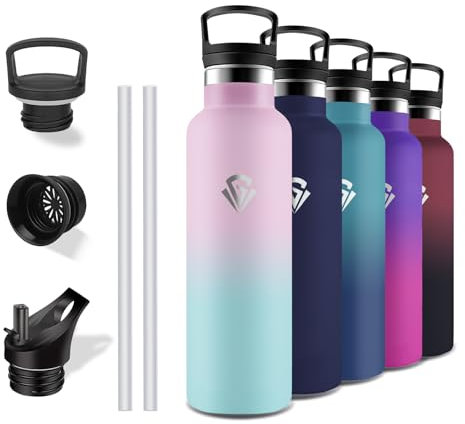 Grsta Borraccia Termica 750 ml, Senza BPA, con Cannuccia, Senza Perdite, Borraccia Acciaio Inox, Mantiene Caldo per 12 Ore/Freddo 24 Ore, Termos per Yoga, Campeggio, Viaggio