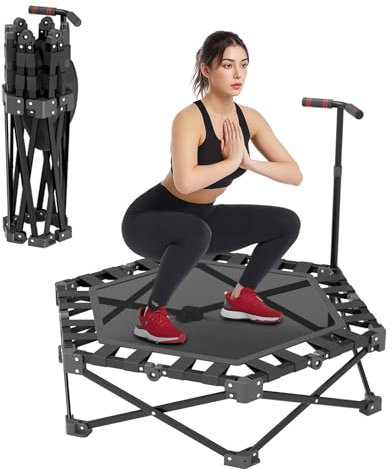 RDTOK Fitness Trampolin Klappbar, Mini Trampolin Indoor 106cm mit 3-Fach Höhenverstellbarem Griff, Extra Stabiler X-Rahmen 275kg Tragkraft Minitrampolin für Erwachsene