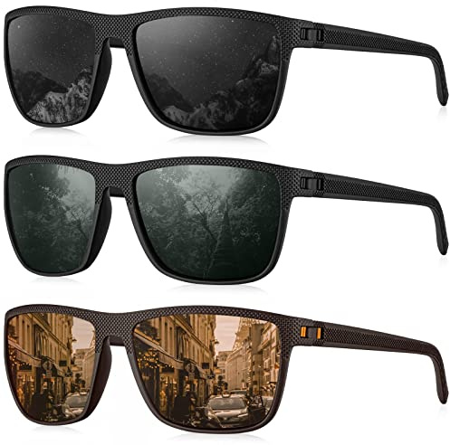 HENGOSEN Polarised Sunglasses-for-Men Mens Sunglasses: Classic Sun Glasses with UV400 Protection Fishing Driving Golf 3 PACK
