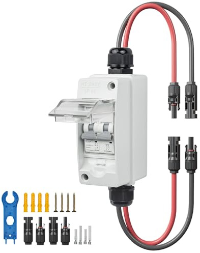PJERJZN Solar Disconnect Switch 10A 1000V solar panel isolator switch DC/AC Miniature Circuit Breaker with Waterproof Box UV Resistant for Solar Panel PV Systems and Battery Applications (10A)