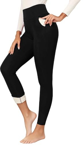 Legging Polaire Femme avec Poche Hiver Molletonné Taille Haute Thermique Pantalon Chaud Sport Leggings Yoga Running Collants Fuseau Jogging