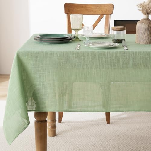 FIBORIA Large Faux Linen Table Cloth Rectangular 137 x 274 cm Sage Green | Wipe Clean Water Resiatant Tablecloth Stain Resistant Table Cover for Indoor Birthday Party Banquet Celebration,55x94 inch