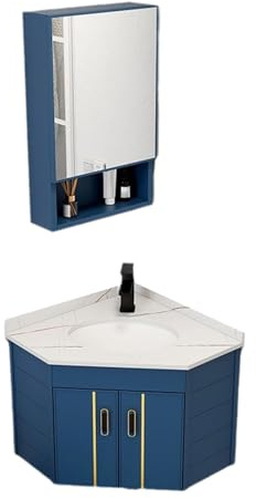 DLAZUM Lavabo de Esquina para baño, Lavabo de cerámica para baño, Lavabo de Esquina para baño de Montaje en Pared, Conjunto de Lavabo con Espejo para Espacios pequeños, 38x38cm