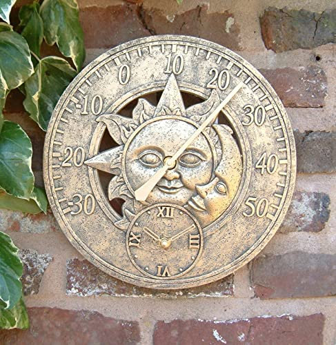 HH Home Hut Outdoor indoor Garden Wall Clock 12 inch sun and moon
