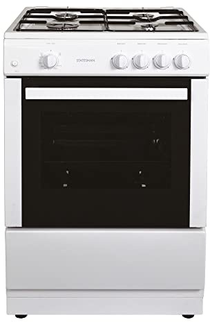 Statesman MAXI60GSF Single Oven Gas Cooker, 4 Gas Burners, Integrated Grill, 60cm Wide, White, (mm): H:900 x W:500 x D:600