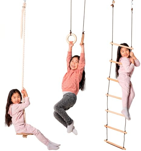 Goodevas Kids Play Set – Jungle Gyms for Boys and Girls – Indoor & Outdoor Climbing Frame with Gymnastics Rings and Climbing Ladder, Ages 2-12