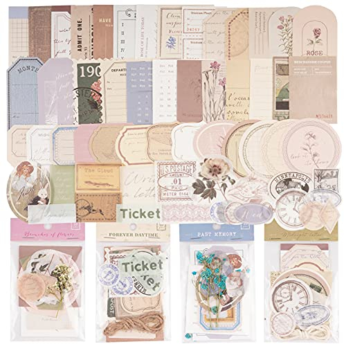 (120Stk) 80 Stk Vintage Scrapbook Deko Papier mit 40 Stk Scrapbooking Sticker Washi Aufkleber DIY Papier Dekoration für Scrapbook Kalender Notizbuch Tagebuch Fotoalbum usw. (Gruppe A)