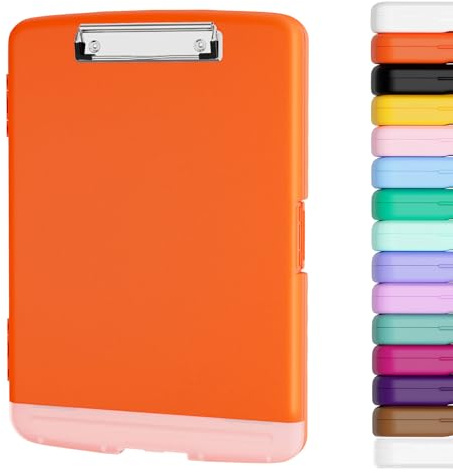 Piasoenc Porte-bloc avec rangement, porte-stylo et classeur légal A4, en plastique résistant, à ouverture latérale, clip à profil bas, pour infirmières, enseignants, juristes, orange