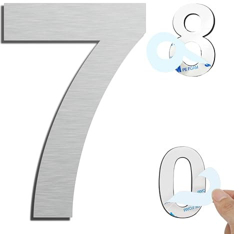 Ywonoby House Numbers, 6 Inch Door Numbers Large Self adhesive Stainless Steel Metal House Numbers Sticker for House Mailbox Address Street Apartment Hotel Courtyard - Silver(7)