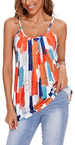 Asoodiy Summer Vest Top Womens Camisoles Sleeveless Top Ladies Tank Top Spaghetti Strap Swing Top Orange Blue L