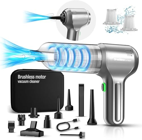 DiliDala Akku Handstaubsauger, 18000PA Tragbarer Handstaubsauger für Auto, 4 in 1 Staubabsaugung & Luftgebläse & Handpumpe & aufblasbar, Mini-Handstaubsauger für Auto, Haus, Büro, Sofa