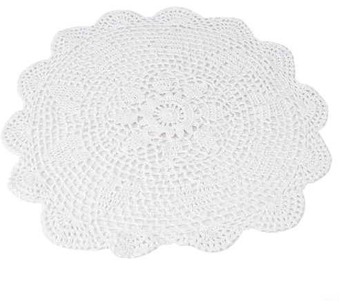 Häkeldeckchen im Vintage-Stil, runde Spitze, Tischdecke, Blumen-Tischdecke, handgefertigt, Baumwolle, Weiß/Beige, 40 cm Durchmesser (Weiß)