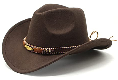 HzDazrl Chapeau de cowboy western pour femmes et hommes - Chapeau de cowgirl à large bord classique - Chapeau pour Halloween, Noël, vintage, fête, club - Pour adultes, Café doré, Taille unique