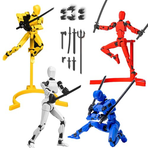 NIHESIM 4 Pack T13 Action Figure, 4 Colors Assemble t13 Models, DIY Pose Stand Titan 13 Action Figures, Lucky T 13 Figures, Dummy 13 Boys Toys, Smooth Movable Joints Robot Titans Man Teens Gift