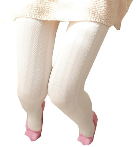 SurBepo Medias de red para mujer, con patrón de punto hueco, gruesas, cálidas, tiras verticales, medias para mujer, Corazón blanco grueso, talla única