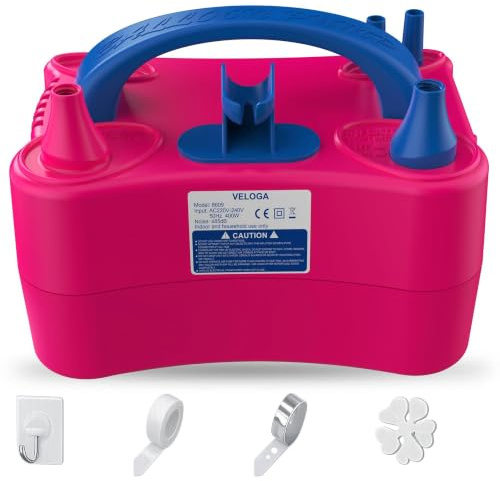 VELOGA Electric Balloon Pump UK Plug 400W - Dual Nozzle Portable Balloon Inflator with Tying Tool, Fast Air Pump for Balloons, Birthday, Wedding & Party Decoration