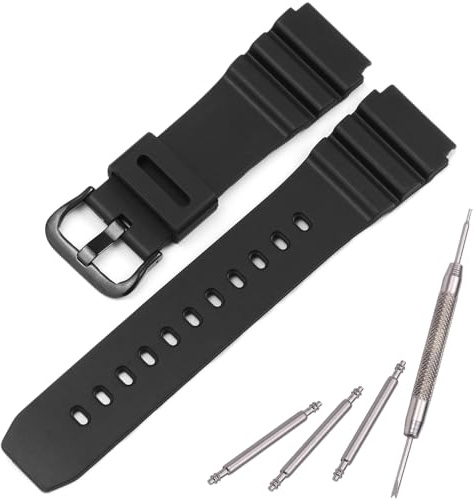 Bracelet de montre en silicone compatible avec Casio MDV106 series AMW320R AMW320D - Bracelet de montre de sport de plein air unisexe de 22 mm (boucle noire)