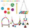 Qukaim 15Pcs Parrots Chewing Perch Toy Set, Bird Bite Cage Hanging Hammock Swing Bell Toys, Includes Bird Swing, Chewing String, and Bell Swing Toys