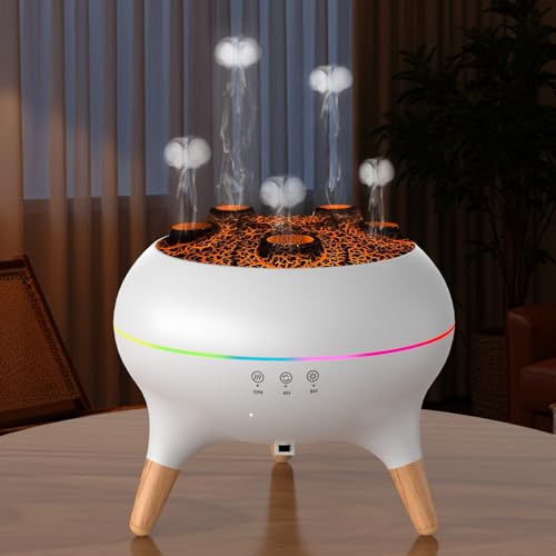Diffuseur d'huiles essentielles pour chambre à coucher, 250 ml, brume méduse, humidificateur d'air, diffuseur d'arômes avec 8 lumières LED de couleur, minuteries, arrêt automatique sans eau (V80-Blanc