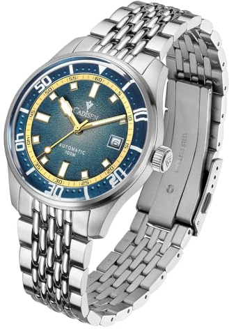 CADISEN Montre automatique pour homme avec réserve de marche mécanique en acier inoxydable polices Homage, 8244 Bleu, Bracelet
