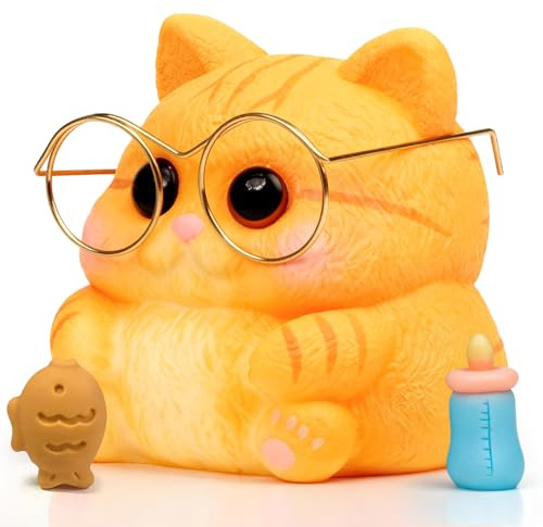 Reenovan Cat Squishy Toy, Soft TPR Stress Relief Sensory Squeeze Toys, Cute Kawaii Desk Toy, Birthday Gift and Party Favor for Kids and Adults